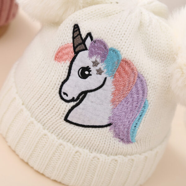 Wholesale Children's Winter Knitted Hat Unicorn Double Ball Woolen Hat