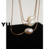Wholesale Irregular Shaped Pearl Titanium Steel Necklace