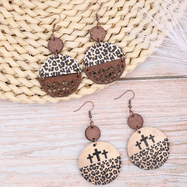 O1CN01ihuPRz1ftMUwfKRTZ_3172764064-0-cib Wholesale Vintage Leopard Print Cross Hollow Wood Chip Round Earrings
