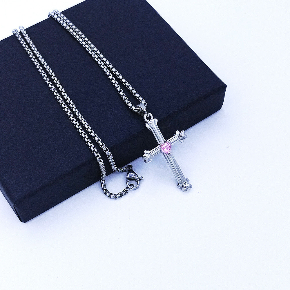 Wholesale Valentine's Day Pink Love Cross Diamond Alloy Necklace