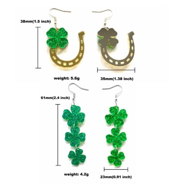 Wholesale St. Patrick's Day Glitter Clover Acrylic Earrings
