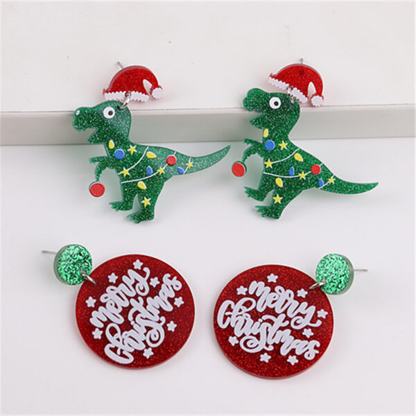 Wholesale Christmas Dinosaur Snowflake Acrylic Earrings