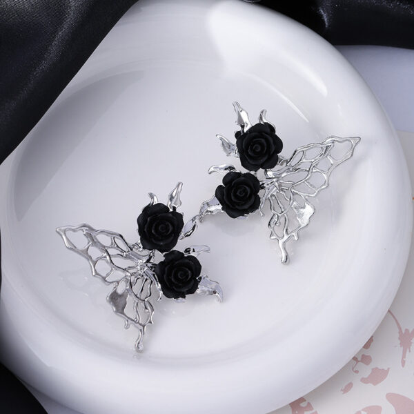 Wholesale Black Rose Dark Gothic Hollow Butterfly Alloy Earrings