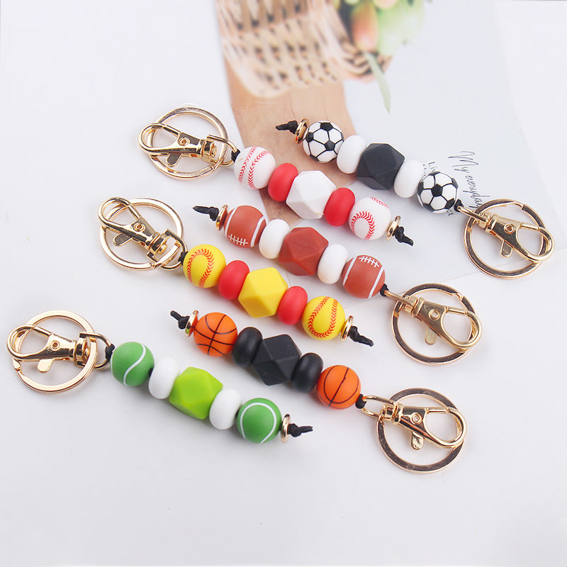 Wholesale Srts Basketball Football Soer Silicone Beaded Lanyard Keychain