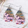 Wholesale Valentine's Day Love Leopard Heart Water Drop Pendant PU Double-sided Valentine's Day Earrings