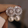 Wholesale Flower Zircon Imitation Pearl Copper Earrings