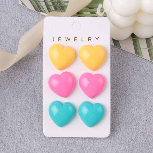 Wholesale Japanese Style Fresh Candy Colored Love Three Piece Set Acrylic Simple and Fashionable Earrings