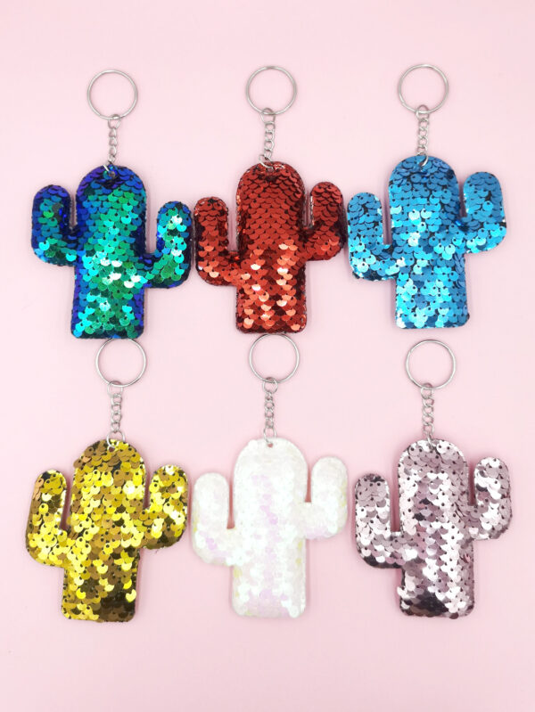 Wholesale PET Sequined Cactus Keychain Set of 6