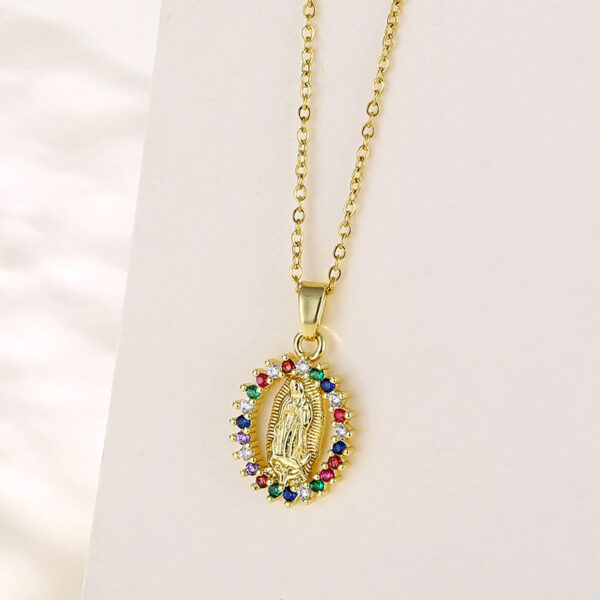 Wholesale Stainless Steel Virgin Mary Pendant Zircon Creative Necklace