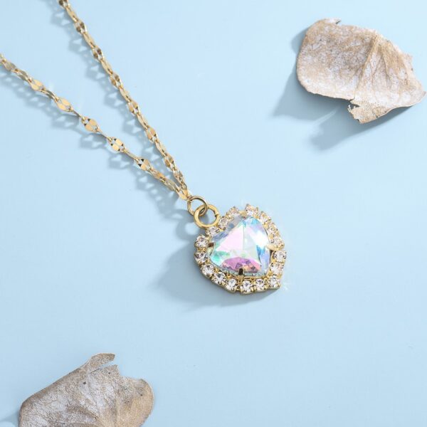 Wholesale Colorful Crystal Love Diamond Titanium Steel Necklace Clavicle Chain