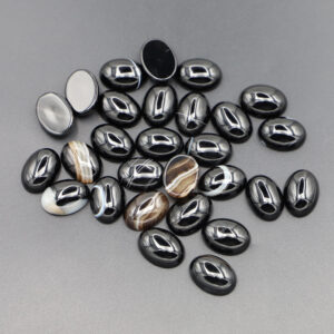 Black striped agate / 13*18MM oval ring surface
