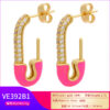 Wholesale Colorful Pins Gold Rectangular Copper Earrings