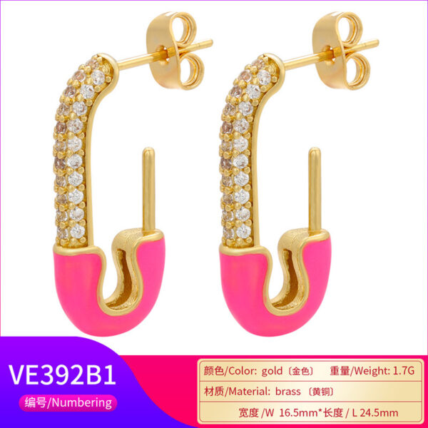 Wholesale Colorful Pins Gold Rectangular Copper Earrings