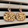 Wholesale Halloween Pumpkin Leopard Pattern Hollowed Out Leather Earrings