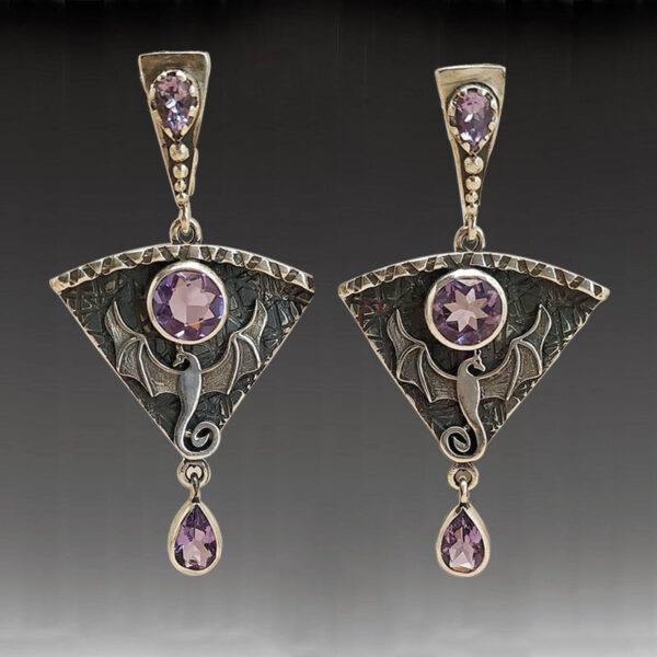 Wholesale Gothic Metal Pink Stone Inlaid Pendant Alloy Earrings