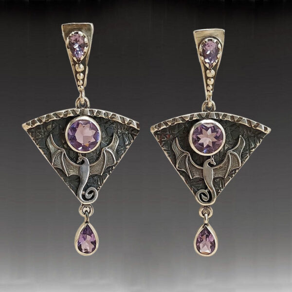 Wholesale Gothic Metal Pink Stone Inlaid Pendant Alloy Earrings