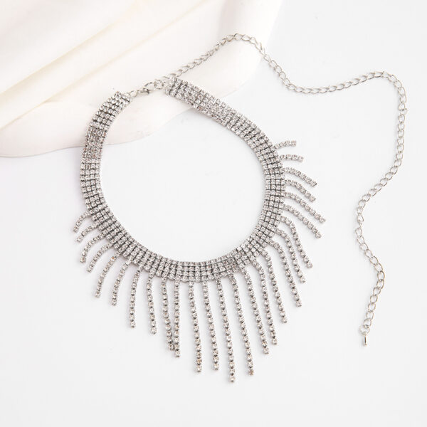 Wholesale Luxury Full Diamond Tassels Long Collarbone Rhinestones Necklace