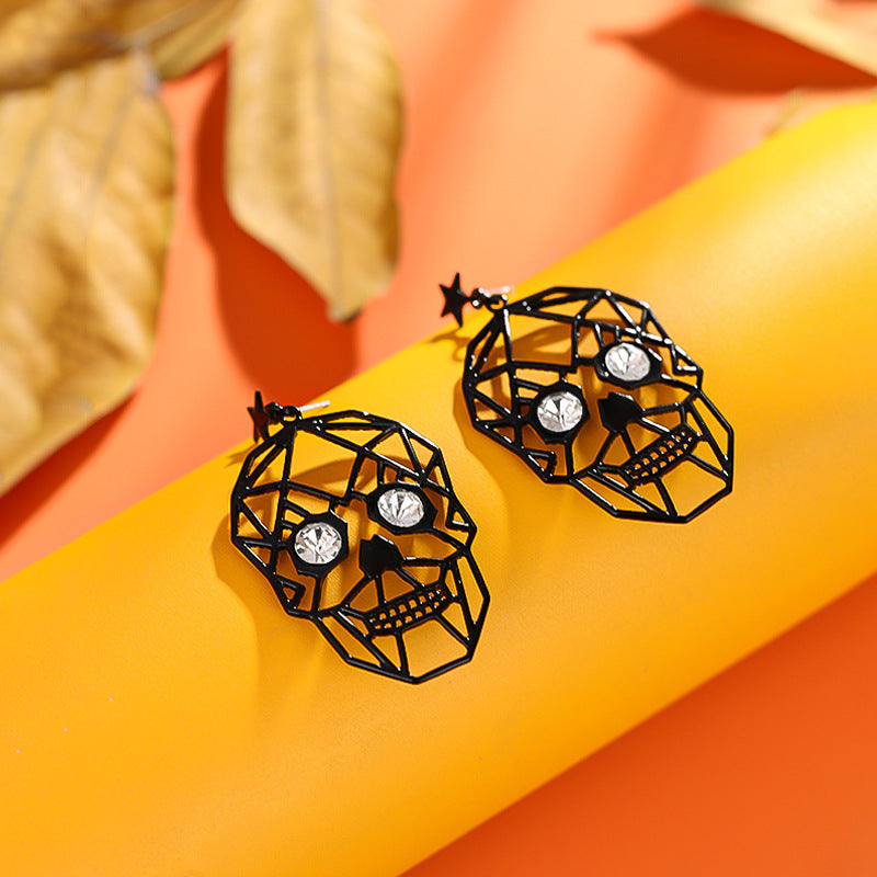 Wholesale Exaerated pular Funny Golden Skull Face Earrings