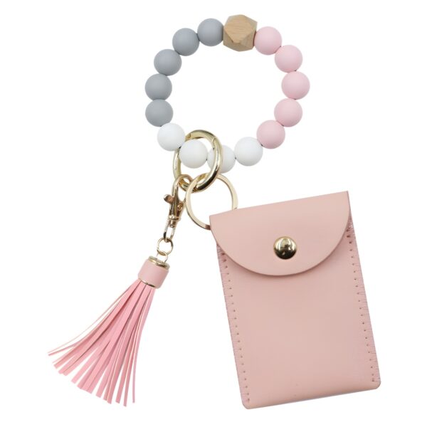 Wholesale Silicone Beaded Tassel Card Holder wrist keychain
