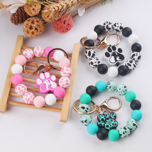Wholesale Water Transfer Silicone Pearl Cartoon Dog Claws and Pendant Bracelet Keychain