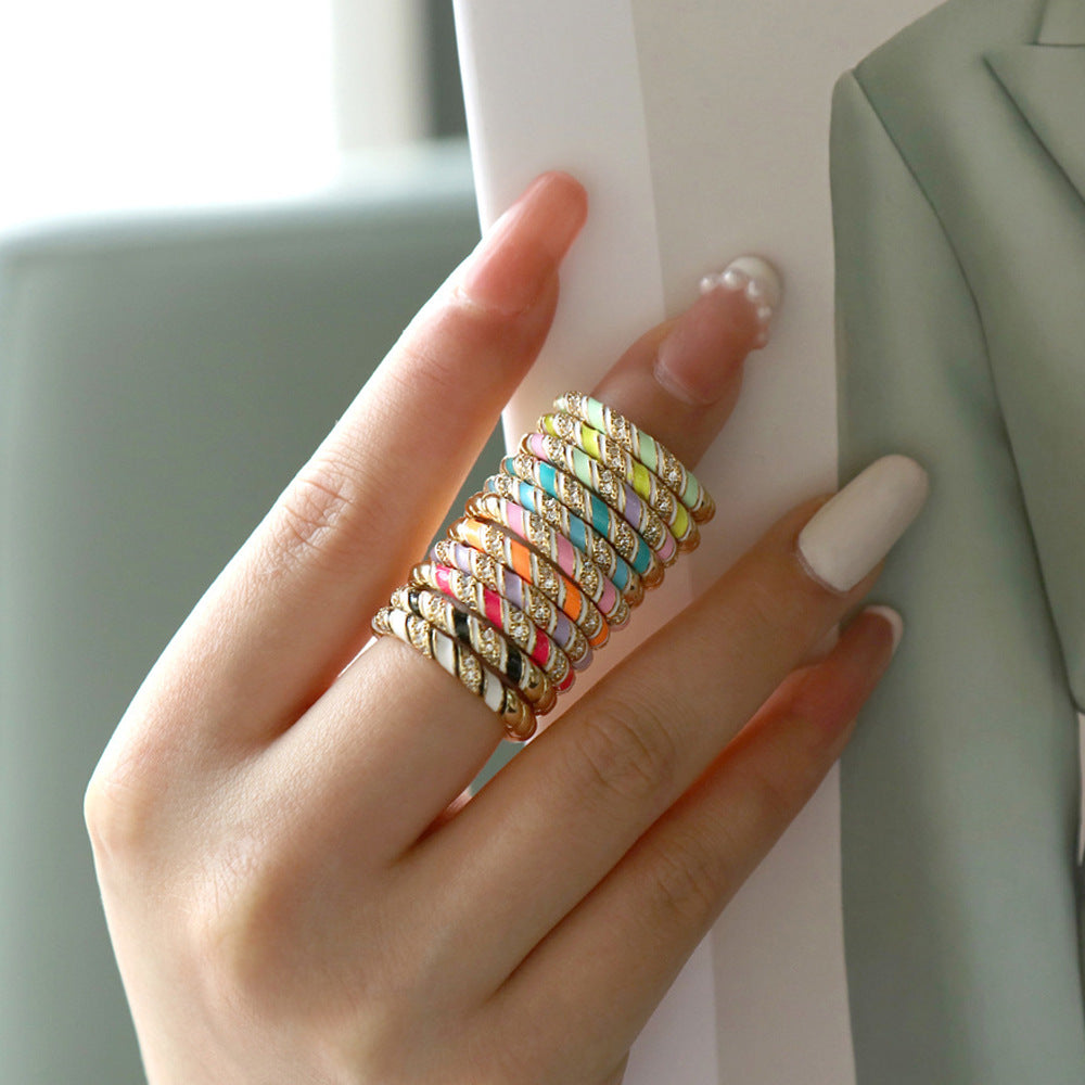 Wholesale Copper Gold Plated Micro Zircon Fried Dough Twists Open Ring