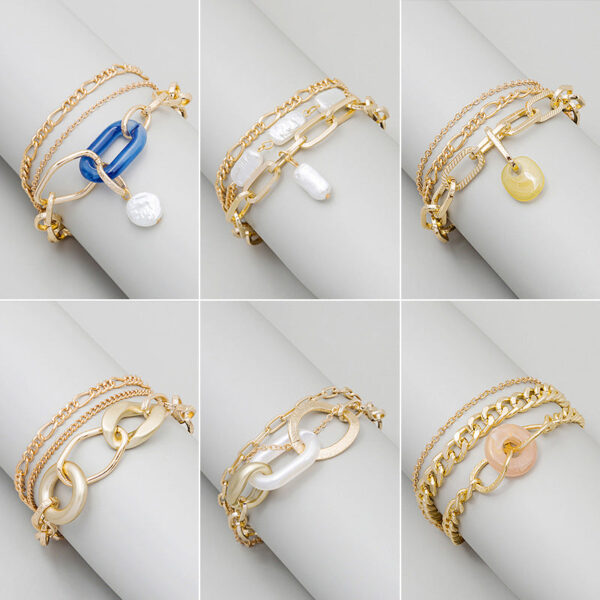 Wholesale Multilayer Vintage Chain Pearl Resin Bracelet