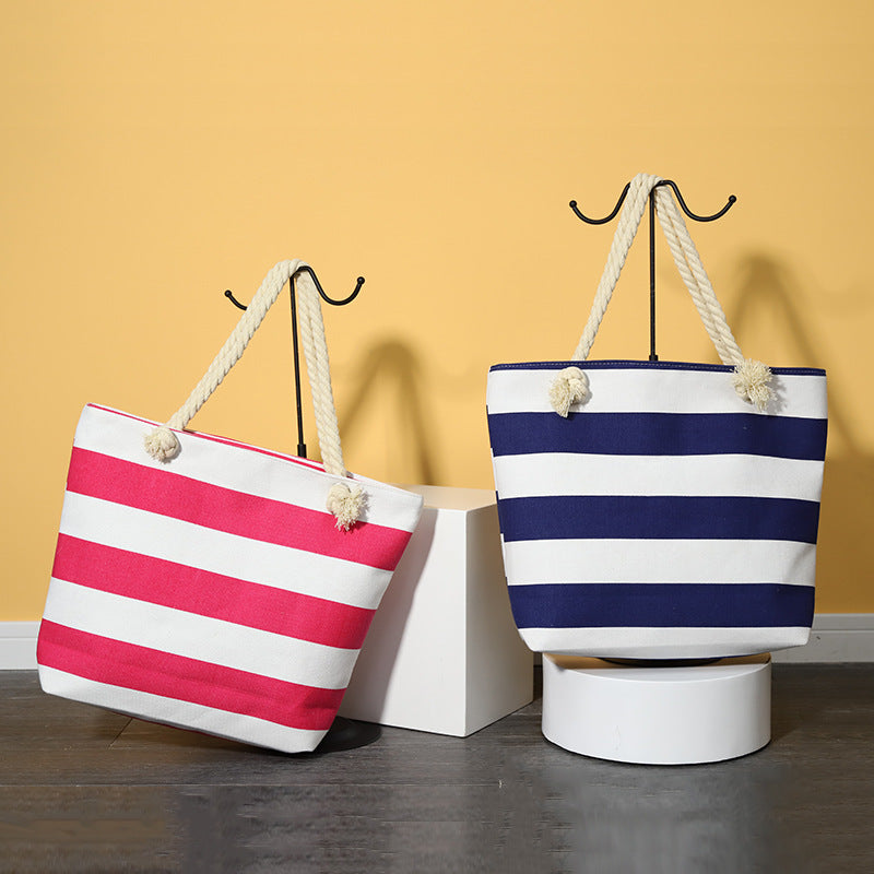 Wholesale Canvas Striped Shoulder Pattern Beach Bag