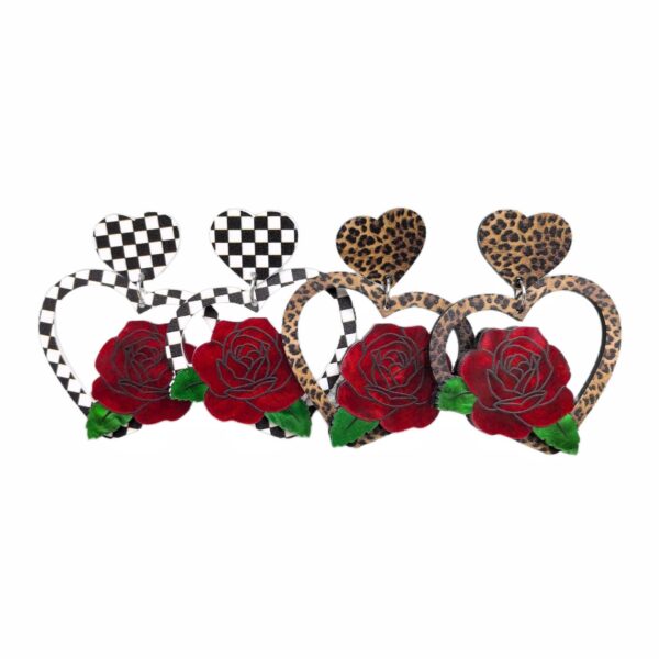 O1CN01jMaUZh1ZFcYmIuLxX_1794553165-0-cib Wholesale Acrylic Valentine's Day Love Rose Black and White Check Leopard Personality Retro Earrings