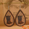 Wholesale Western Cowboy Boots Hat Teardrop Shape Wooden Earrings