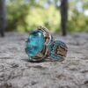 Wholesale Carved Blue Gemstone Two-tone Vintage Gemstone Wedding Rings