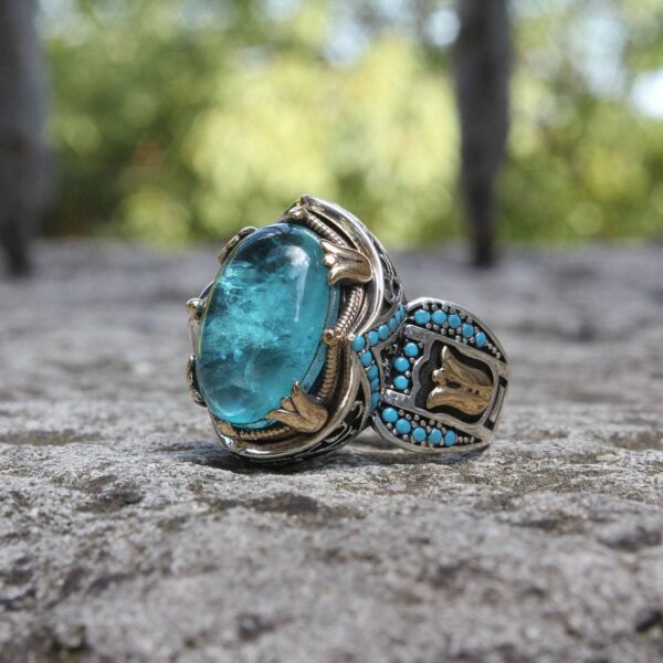 Wholesale Carved Blue Gemstone Two-tone Vintage Gemstone Wedding Rings