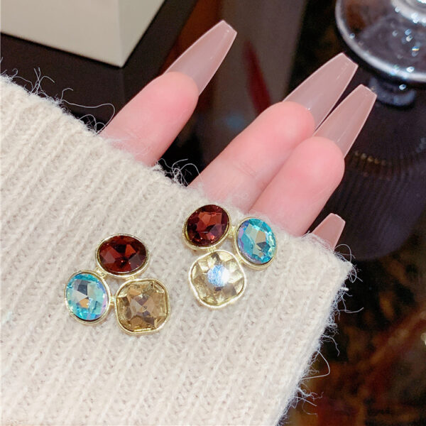 Wholesale 925 Silver Needle Maillard Style Simple Geometric Coffee Color Rhinestone Stud Earrings