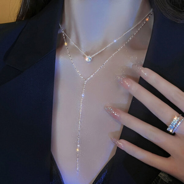 Wholesale Long Y-shaped Tassel Sparkling Diamond Necklace Multi-layer Clavicle Chain