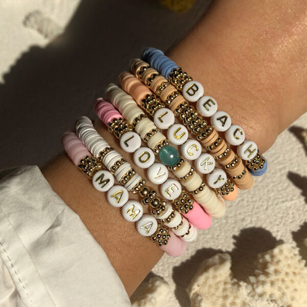 Wholesale Bohemian Style Soft Clay Letter Bracelet Combination Set