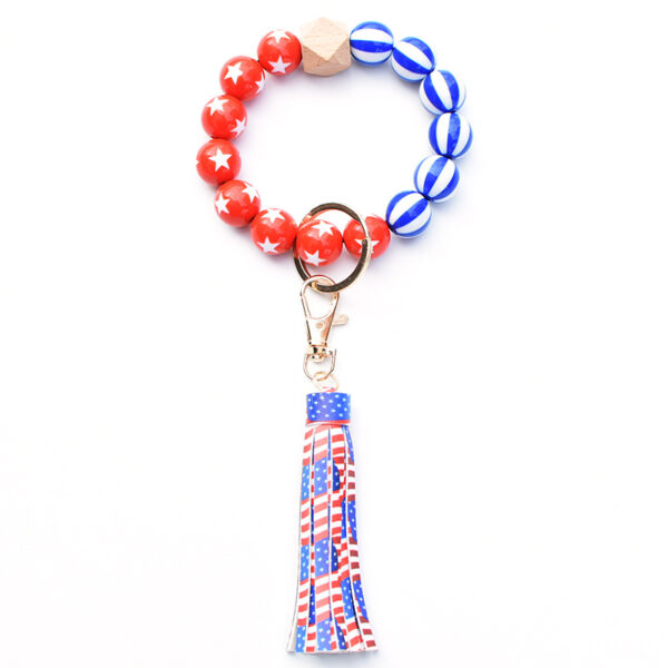 Wholesale Independence Day Wooden Beads Wrist Keychain
