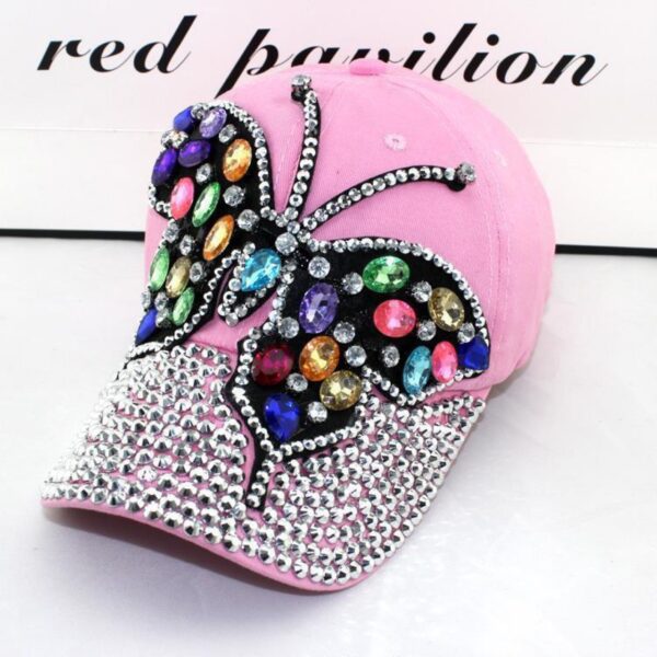 O1CN01jTvVbT1Ea8BwrLzNZ_2211365990367-0-cib-1 Wholesale Colored Diamond Butterfly Denim Cotton Baseball Caps
