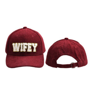 Wine Red-WIFEY corduroy baseball cap / Adjustable