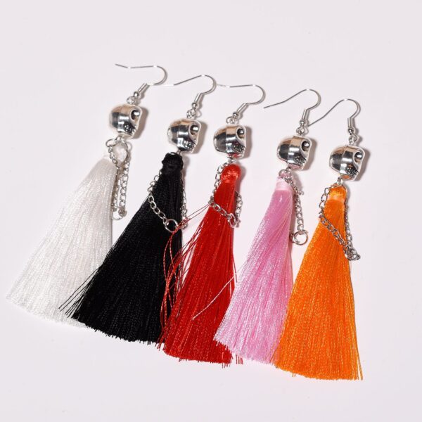 Wholesale Halloween Skull Tassel Multicolor Earrings
