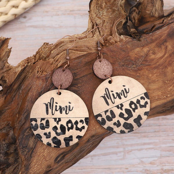 Wholesale Leopard Print Wood Chip Mom Round Earrings