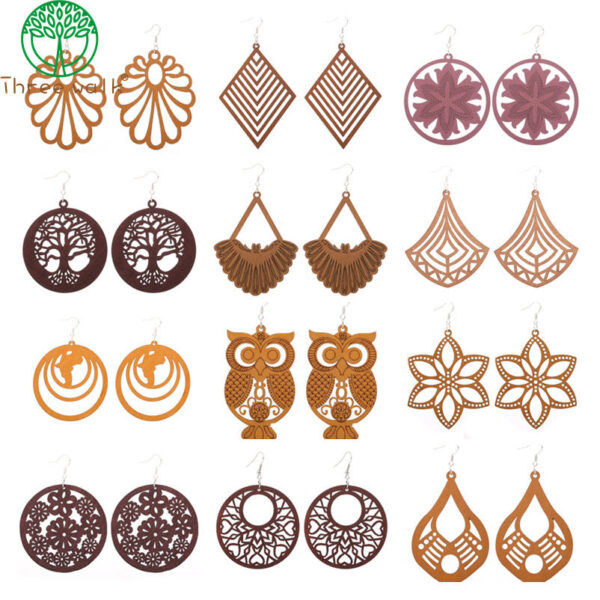 Wholesale Vintage Hollowed Out Wood Earrings