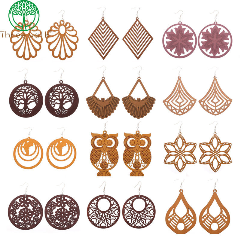 Wholesale Vintage Hollowed Out Wood Earrings