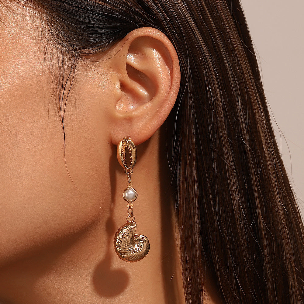 Wholesale Shell Pearl Long Conch Boho Earrings
