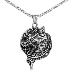 Wolf head + stainless steel chain