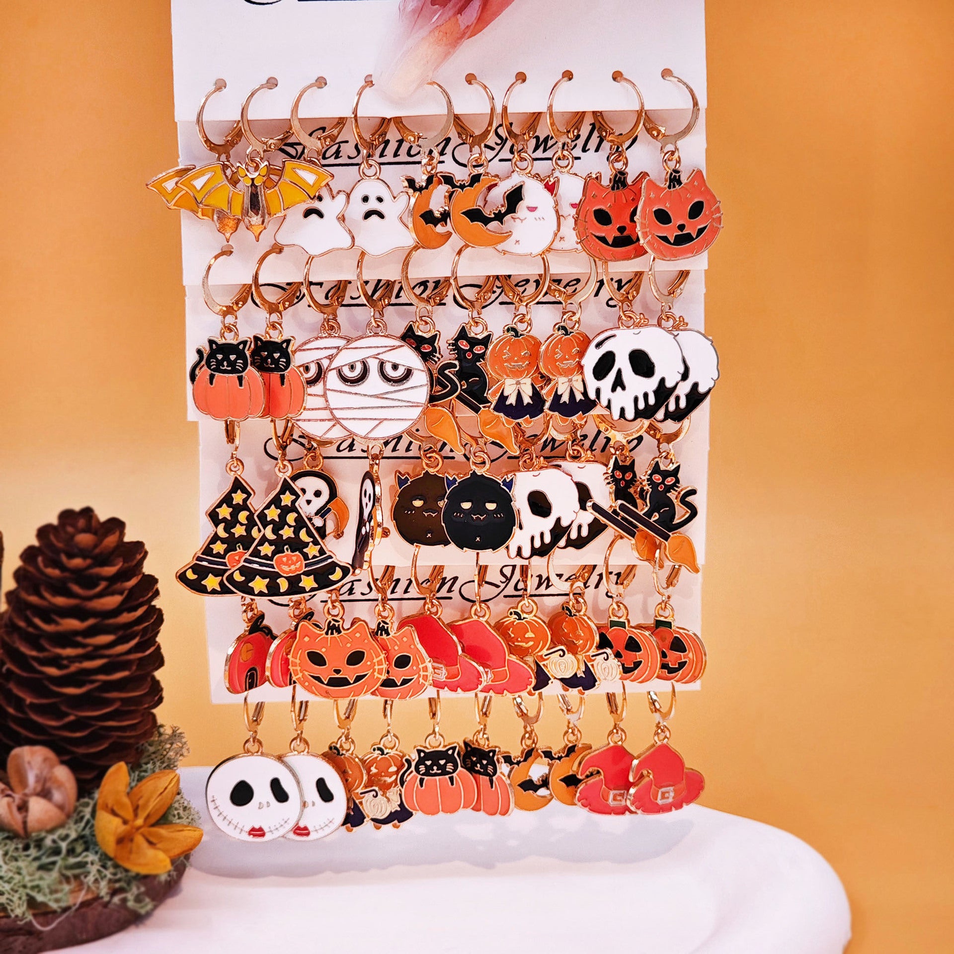 Wholesale Fashion Pumpkin Black Cat Pendant Earrings Set