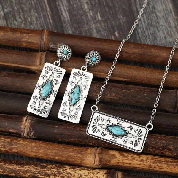 Wholesale Bohemian Retro Pumpkin Flower Splicing Geometric Turquoise Alloy Earrings Necklace Set