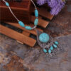 Wholesale Vintage Alloy Ethnic Style Turquoise Pendant Leaf Tassel Turquoise Necklace