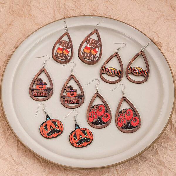 Wholesale Cartoon Halloween Pumpkins Make Weird Ghost Wooden Earrings