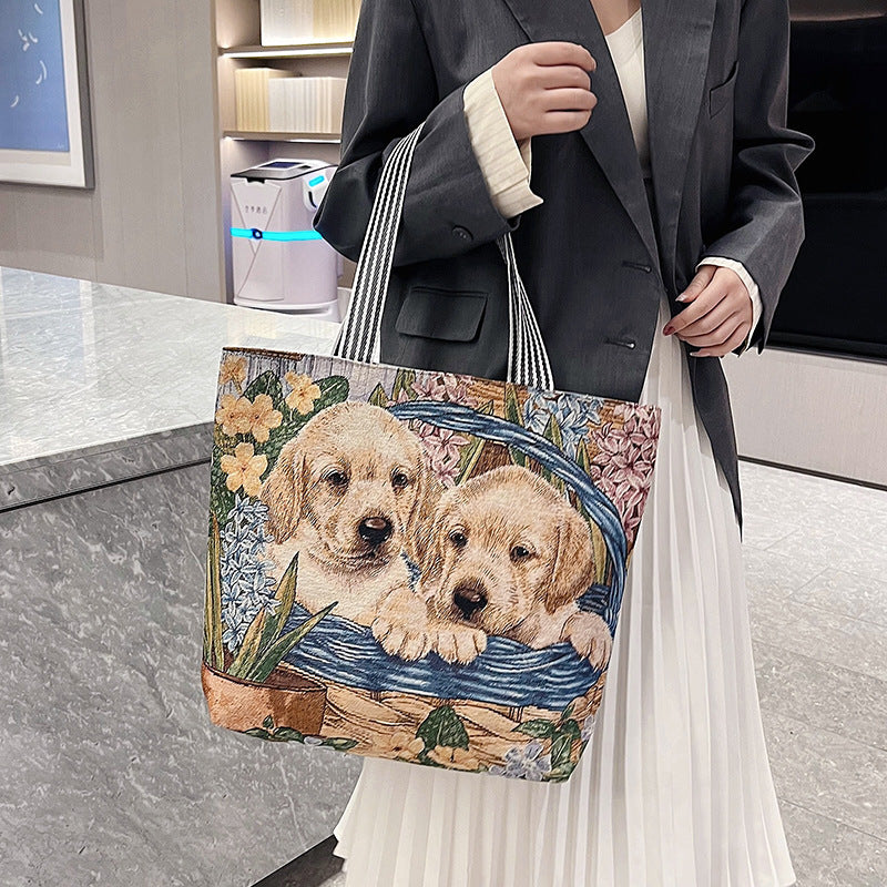 Wholesale Ppy Cat Vintage lyester Embroidered Knit Bag