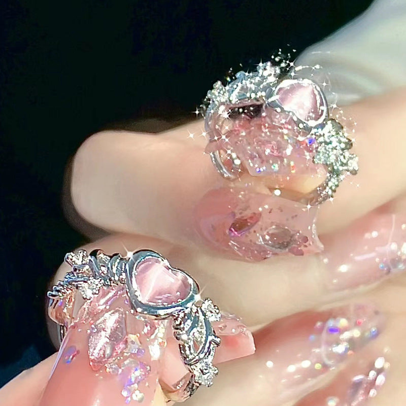 Wholesale Valentine's Day Alloy Pink Love n Imitation Cat Eye Zircon Ring