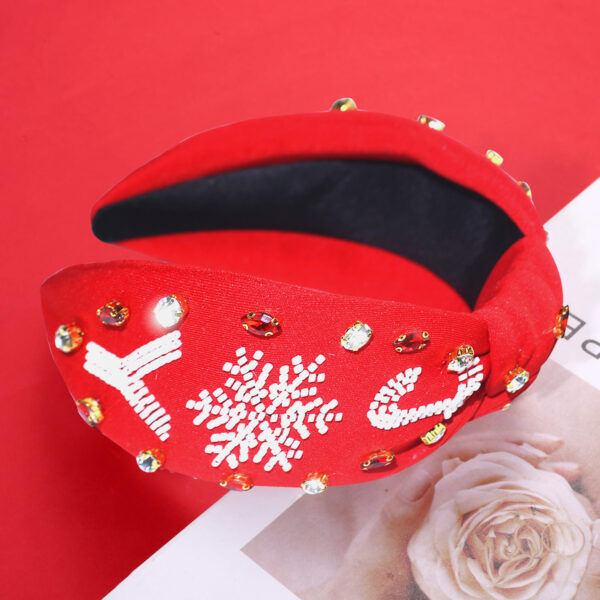 Wholesale Christmas Snowflake Rice Beads Rhinestone Wide Brim Fabric Headband